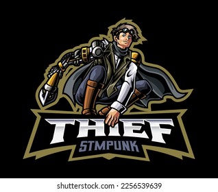 Steampunk Thief Logo - A Sly and Stealthy Mark of Mischief and Mystery