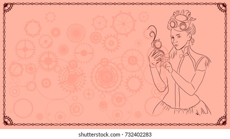 steampunk ticket with girls, cogs and gears