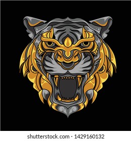 steampunk tiger illustration with black background