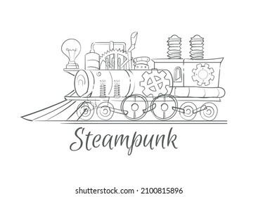 Steampunk Train Sketch Hand Drawn 