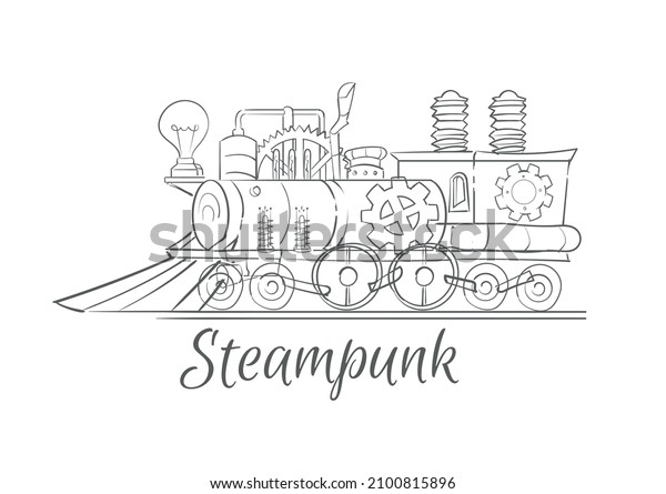 Steampunk train sketch hand\
drawn 