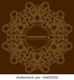 Steampunk vector design with industrial technical elements of mechanics. Vector round mandala. Ornamental doodle. Templates for your own design.