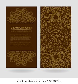 Steampunk vector design with industrial technical elements of mechanics. Vector round mandala. Ornamental doodle. Templates for your own design.