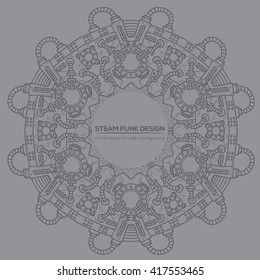 Steampunk vector design with industrial technical elements of mechanics. Vector round mandala. Ornamental doodle. Templates for your own design.