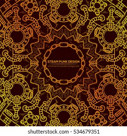 Steampunk vector design with industrial technical elements of mechanics. Vector round mandala. Ornamental doodle. Templates for your own design.