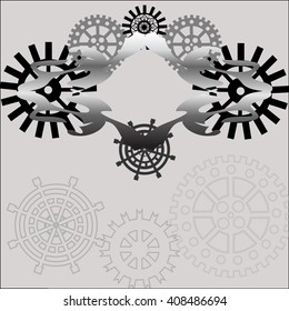 Steampunk vector   illustration. Black and white label with gear wheels.