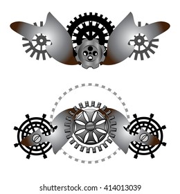 Steampunk vector   illustration. Black and white label with gear wheels.