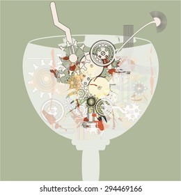 steampunk, vector, illustration,  gear, robot, robotics
