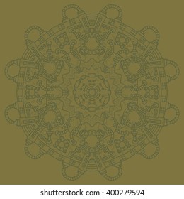 Steampunk vector illustration with industrial technical elements of mechanics. Vector round mandala. Ornamental doodle.