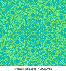 Steampunk vector seamless pattern with industrial technical elements of mechanics. Ornamental doodle background.
