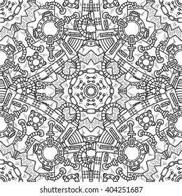Steampunk vector seamless pattern with industrial technical elements of mechanics. Ornamental doodle background.