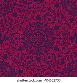 Steampunk vector seamless pattern with industrial technical elements of mechanics. Ornamental doodle background.