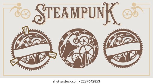 steampunk vector set, vintage style with steampunk gears and mechanics