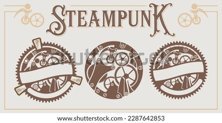 steampunk vector set, vintage style with steampunk gears and mechanics