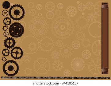 Steampunk vintage background with cogs and gears on canvas paper