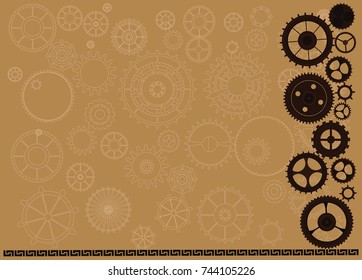 Steampunk vintage background with cogs and gears on canvas paper