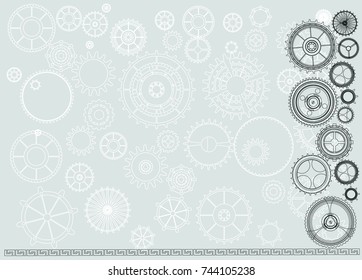 Steampunk vintage background with cogs and gears on canvas paper