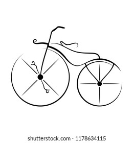 Steampunk vintage bicycle vector Illustration on a white background. New minimalism. Black tattoo. Linear silhouette of the ancient bicycle. Vector illustration.