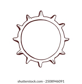 Steampunk vintage cogwheel. Retro gearwheel, circular cog wheel, round gear. Engineering part, industrial mechanical element. Engraved vector drawing, illustration isolated on white background