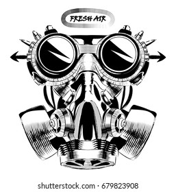 Steampunk vintage design vector drawing. gas mask punk respirator.