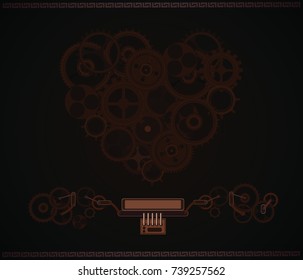 Steampunk vintage heart with cogs and gears on canvas background