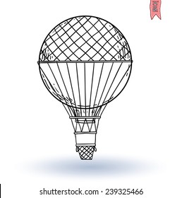 Steampunk vintage hot air balloon, hand drawn vector illustration.