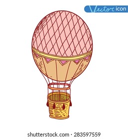 Steampunk vintage hot air balloon, hand drawn vector illustration.