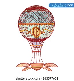 Steampunk vintage hot air balloon, hand drawn vector illustration.