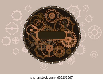 Steampunk vintage isolated frame sign, rusty grunge collage, cogs, dark elements, wheels and gears