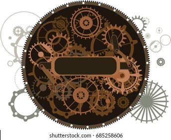 Steampunk vintage isolated frame sign, rusty grunge collage, cogs, dark elements, wheels and gears