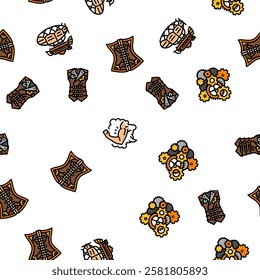 steampunk vintage metal steam vector seamless pattern thin line illustration