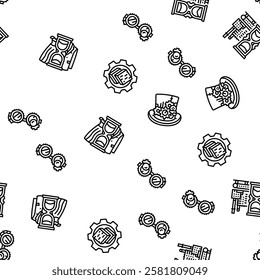 steampunk vintage metal steam vector seamless pattern thin line illustration