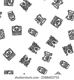 steampunk vintage metal steam vector seamless pattern thin line illustration