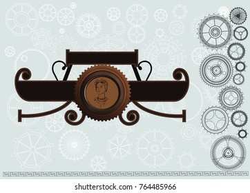 Steampunk vintage signboard menu on background with cogs, gears on canvas paper