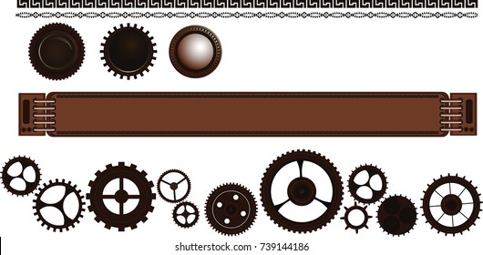 Steampunk vintage signboard on background with cogs, gears on canvas paper