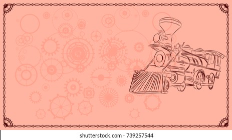 Steampunk vintage ticket with girls, cogs clock and gears