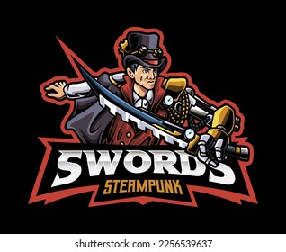 Steampunk Warrior Logo - A Daring Adventurer with a Serrated Sword