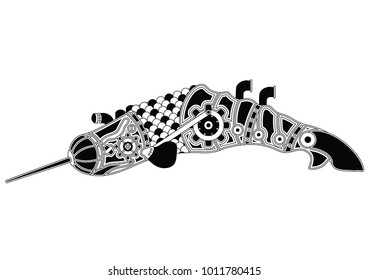 Steampunk whale submarine , black and white vector art, minimal
