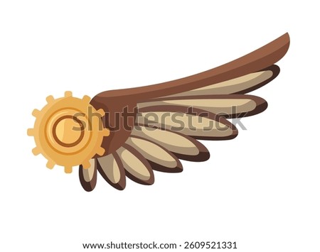 Steampunk wing. Flat vector, clipart illustration isolated on white background.