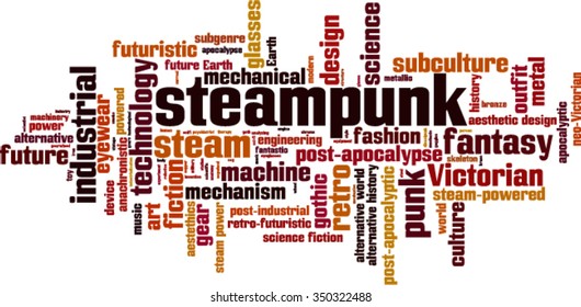 Steampunk word cloud concept. Vector illustration