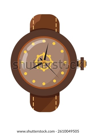 Steampunk wrist watch. Flat vector, clipart illustration isolated on white background.