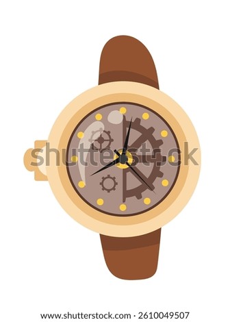 Steampunk wrist watch. Flat vector, clipart illustration isolated on white background.
