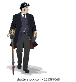 Steampunk young man on white vector detailed illustration