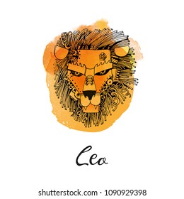 Steampunk zodiac leo. Watercolor vector background. Hand drawn.