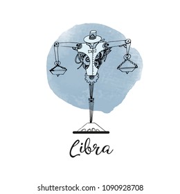 Steampunk zodiac libra. Watercolor vector background. Hand drawn.