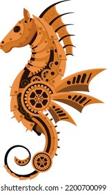 A steampunk-style seahorse. Vector illustration on a white background.