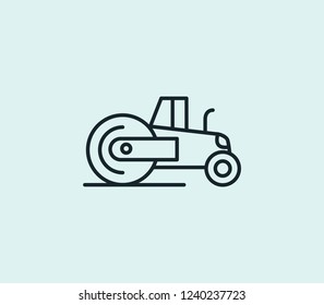 Línea de icono de Steamroller aislada en fondo limpio. Línea de icono de diseño de icono de Steamroller en estilo moderno. Ilustración vectorial para el diseño de la interfaz de usuario de la aplicación del logotipo móvil web.