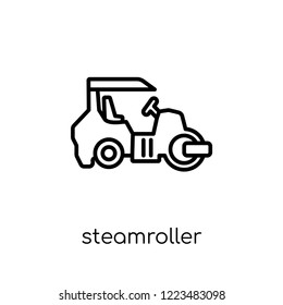 Steamroller icon. Trendy modern flat linear vector Steamroller icon on white background from thin line Construction collection, editable outline stroke vector illustration