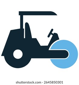 Vetor de ícone de rolo de vapor, simbolizando a construção de estradas, compactação e trabalho pesado. Perfeito para projetos de infraestrutura, pavimentação e nivelamento do solo.
