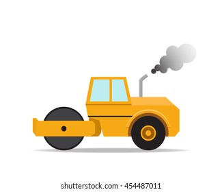 Steamroller machine in flat style, vector